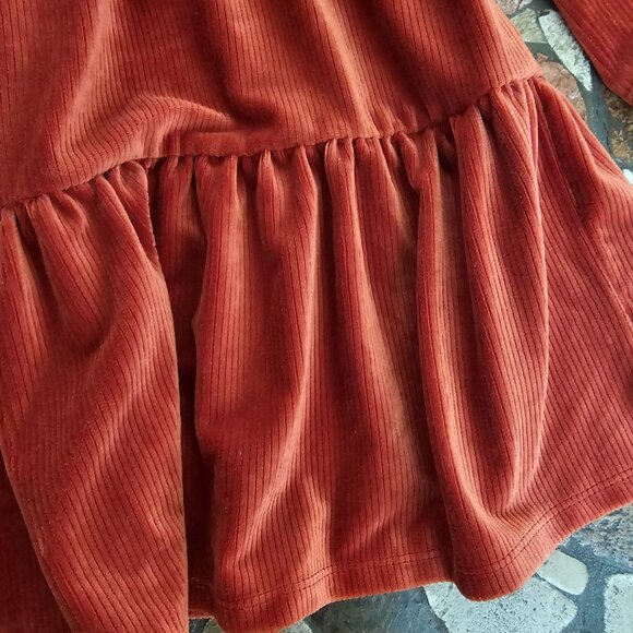 Cynthia Rowley Girls Corduroy Long-Sleeve Tiered Dress Size 8 Rust Orange - Picture 6 of 9